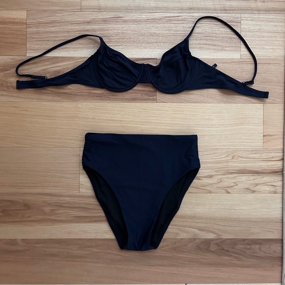 J.Crew 1993 underwire bikini top (36B) and high rise bottoms (small) in Navy